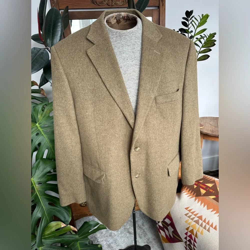 Botany 500 men’s 100% camel hair blazer green brown size 46R
